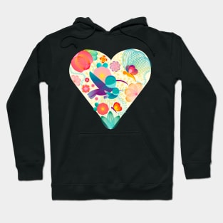 Heart of birds and butterflies among flowers Hoodie